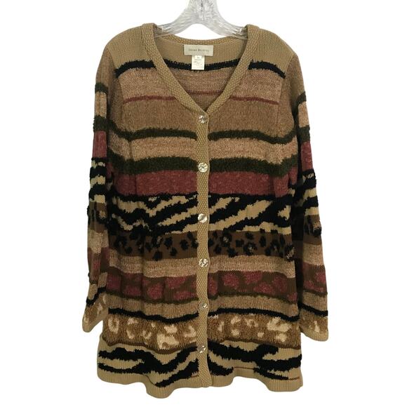Susan Bristol Sweater Size XL Womens Vintage Animal Print Long Waisted Striped - Picture 1 of 10